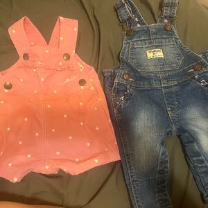 OshKosh B'gosh Pink Polka Dot and Denim Overall Set